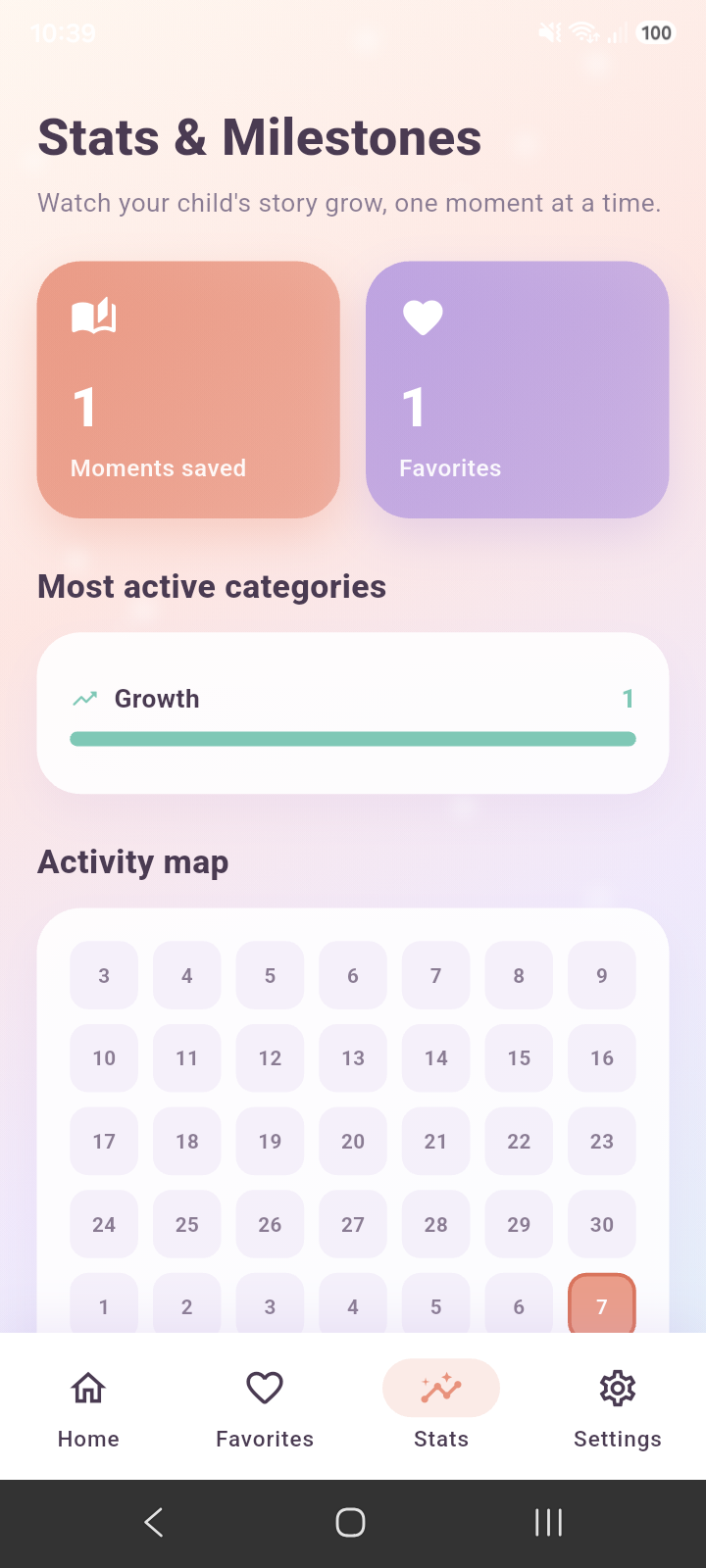 Parental Moments stats screen